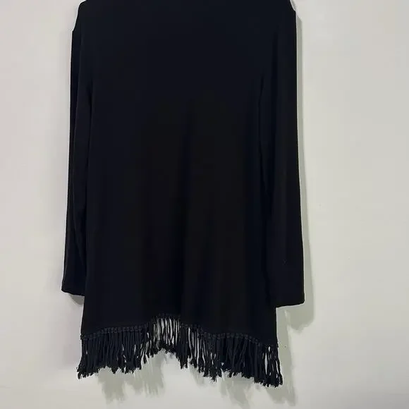 Joseph Ribkoff Fringe Hem Cardigan 14 Black Open Front Long Sleeve Party Dinner - Picture 7 of 8